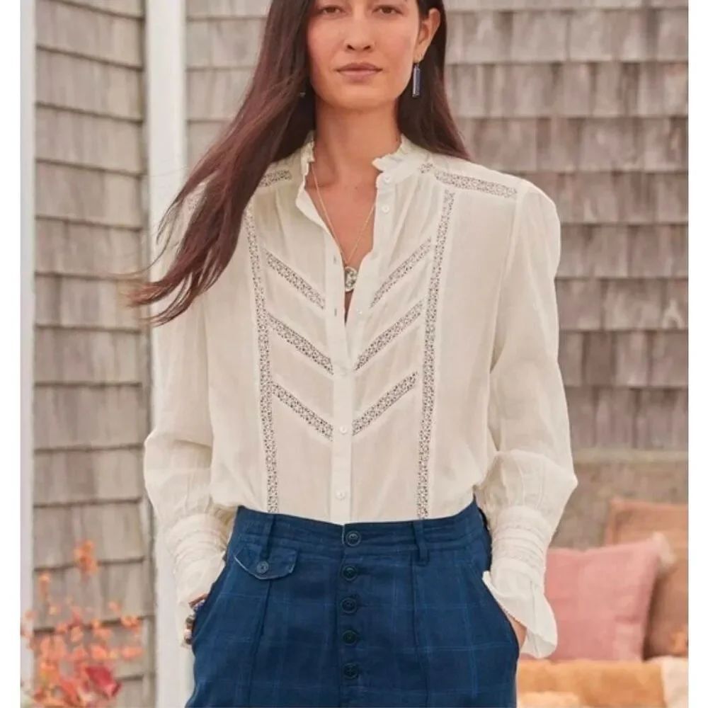 Sundance Louisa Ruffle Eyelet Puff Sleeve Cotton Peasant Blouse Sz. PXL